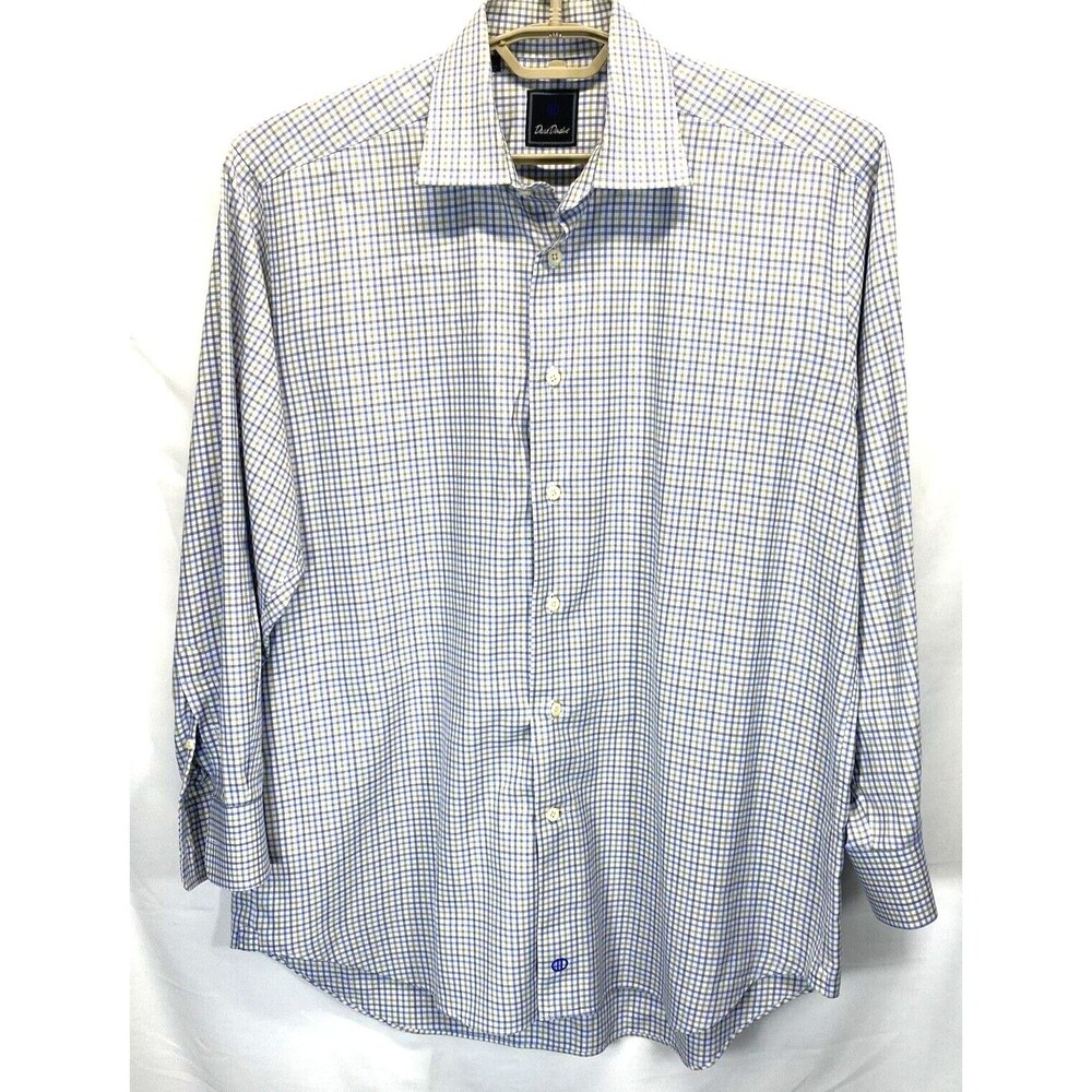 David Donahue Men's Multicolor Long Sleeve Shirt Size 16.5 32/33 Check Cotton